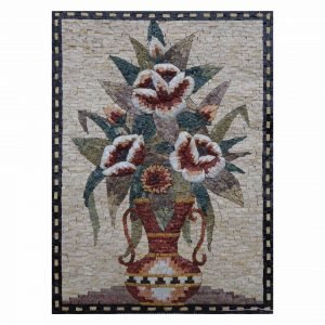 Sensational Multicoloured Flowers Vase Marble Stone Mosaic Art