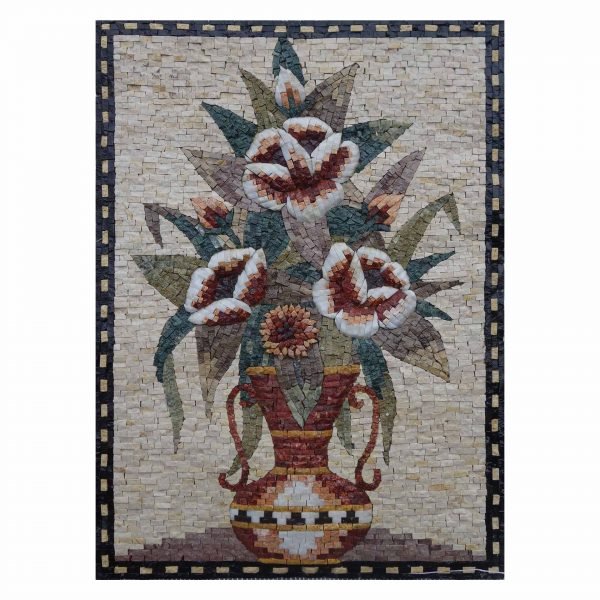 Sensational Multicoloured Flowers Vase Marble Stone Mosaic Art
