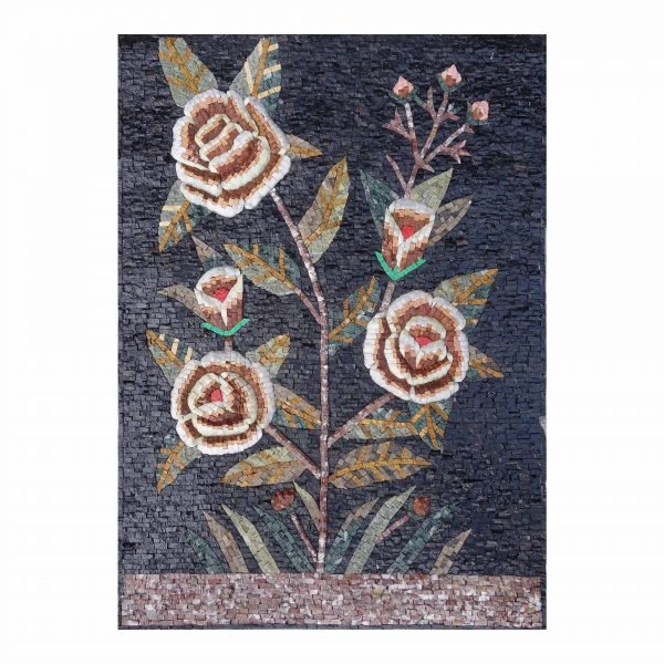 Bright Flowers Branch Marble Stone Mosaic Art