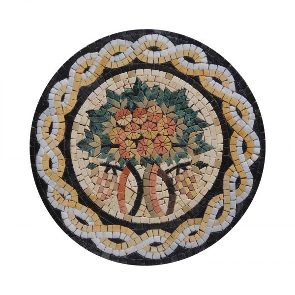 Circular Tree Of Life (White/Yellow) Marble Stone Mosaic Art