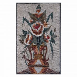 Summery Multicoloured Flowers Vase Marble Stone Mosaic Art