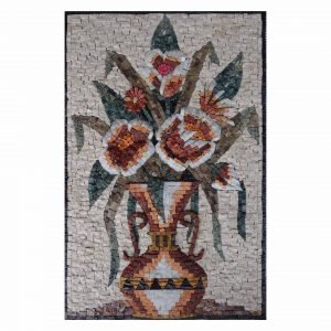 Red Roses in a Vase Marble Stone Mosaic Art