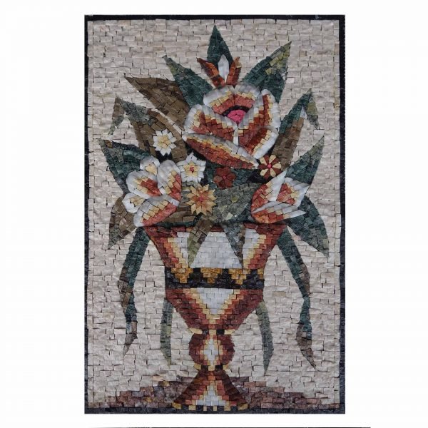 Amphora Multicoloured Artistic Flower Marble Stone Mosaic Art