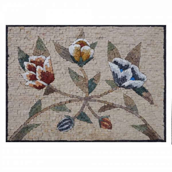 Classy Multicoloured Flower Bundle Marble Stone Mosaic Art