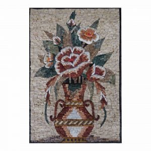 Embellished Multicoloured Flowers Vase Marble Stone Mosaic Art