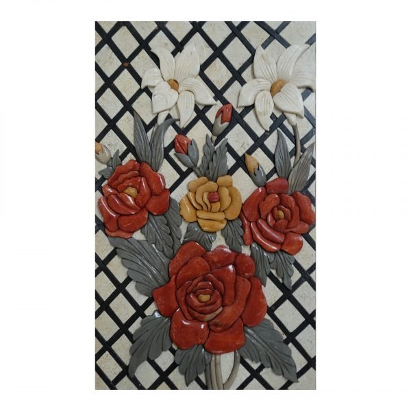 Four Roses Marble Stone Mosaic Art