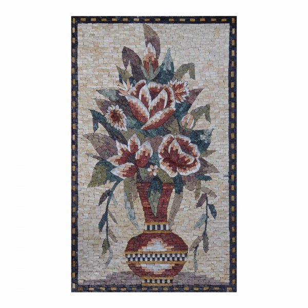 Global Multicoloured Flowers Vase Marble Stone Mosaic Art