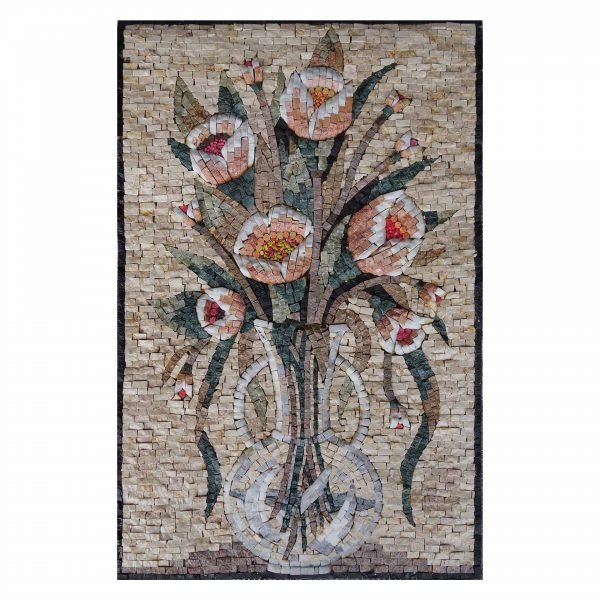 Lucent bright flowers vase Marble Stone Mosaic Art