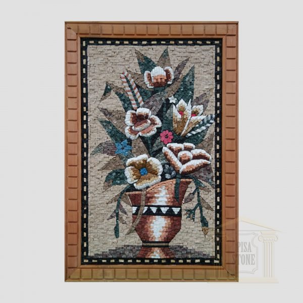 Oriental Flower Vase Marble Stone Mosaic Art