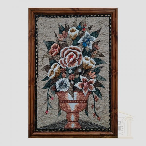 Vase of Flowers Marble Stone Mosaic Art