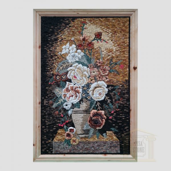 Bright white Flower vase Marble Stone Mosaic Art - Image 2