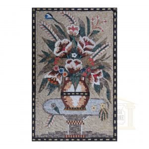 Flower Bouquet on Table Marble Stone Mosaic Art