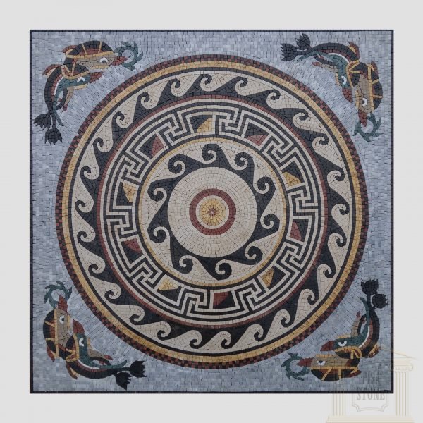 Dolphin Swimming Pool Ornamented Mosaic Art