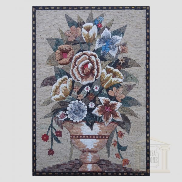 Summer Flower Pot Marble Stone Mosaic Art
