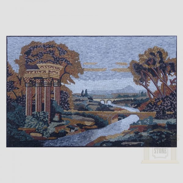 Bridge Over the River Marble Stone Mosaic Art - Image 2