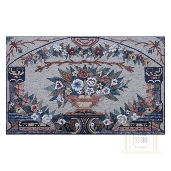 Unique Floral Rectangular Mosaic Rug