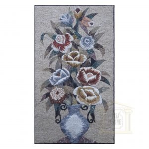 Summer Roses Vase Marble Stone Mosaic Art