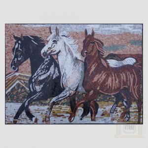 Running Horses Marble Stone Mosaic Art