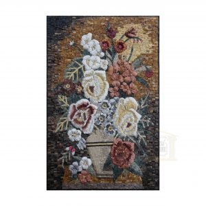 Flowers in The Dark Marble Stone Mosaic Art