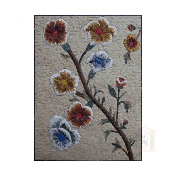 Flower Branch Marble Stone Mosaic Art