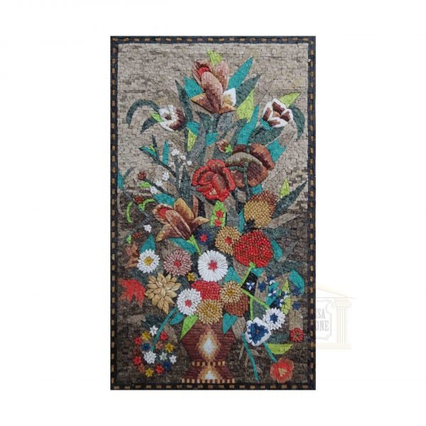Legendary Flower Vase Marble Stone Mosaic Art