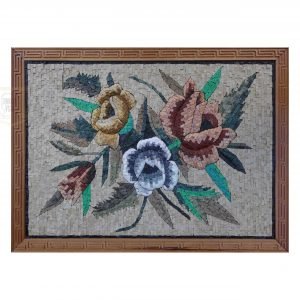 Three Flowers Three Directions Marble Stone Mosaic Art