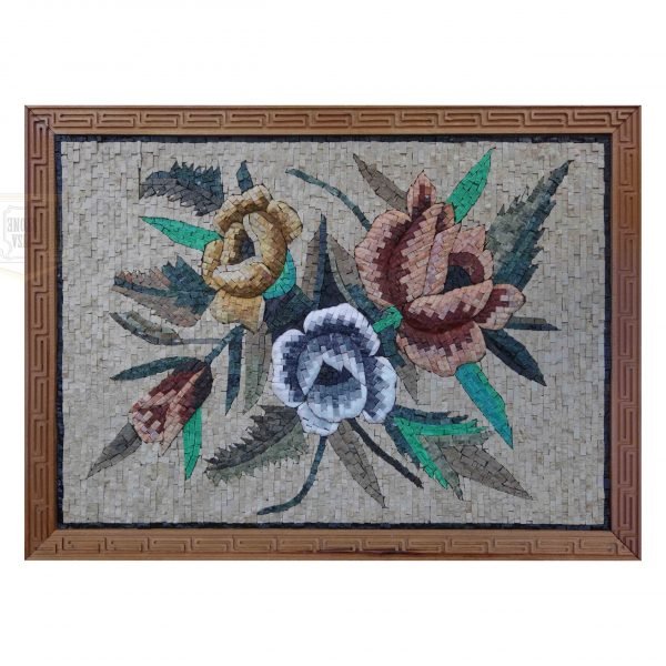 Three Flowers Three Directions Marble Stone Mosaic Art