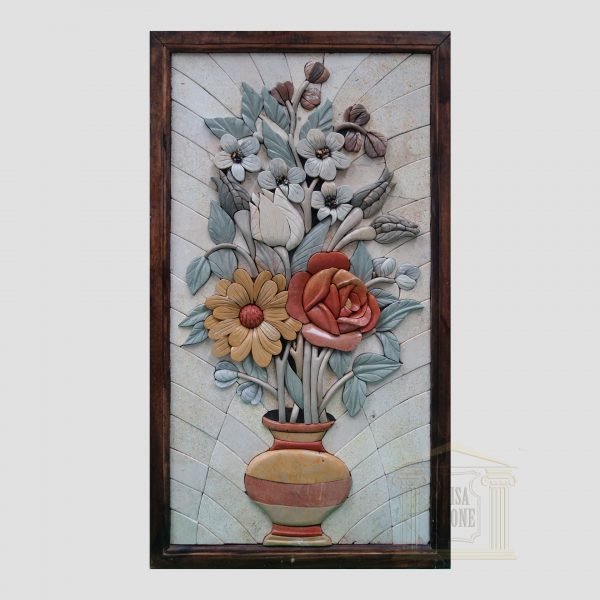 Blue leaves 3D Flower Vase Marble Stone Mosaic Art