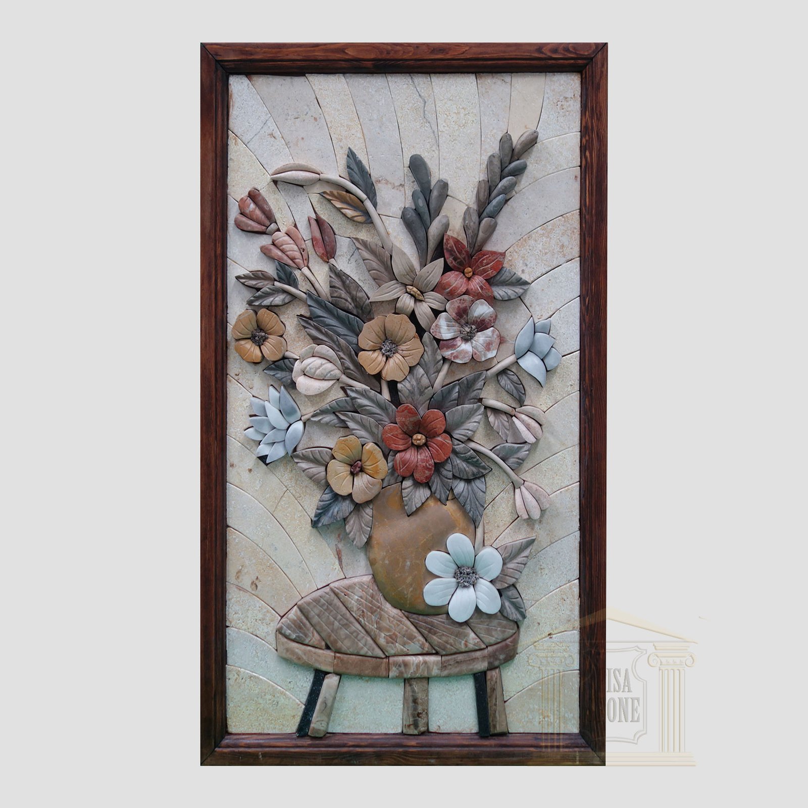 3D Right Orange Flower Pot Marble Stone Mosaic Art