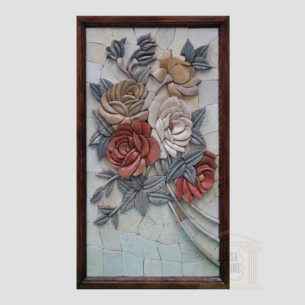 3D Left Flower Swirl Marble Stone Mosaic Art