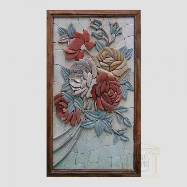 3D Right Flower Swirl Marble Stone Mosaic Art