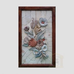 Unique 3D Flower Bouquet, White background Marble Stone Mosaic