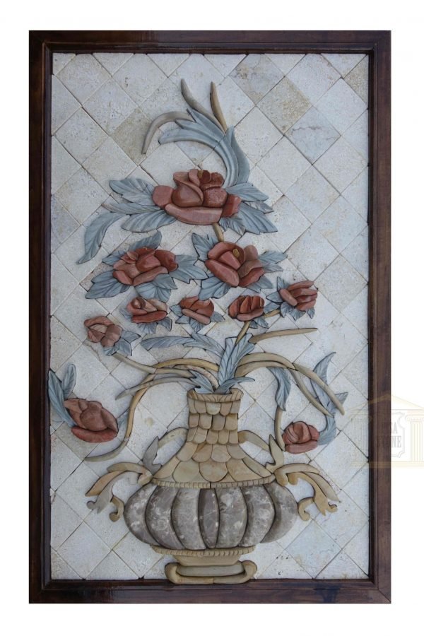 Red Rosa Damascena Bouquet in a Royal Vase 3D Mosaic Art