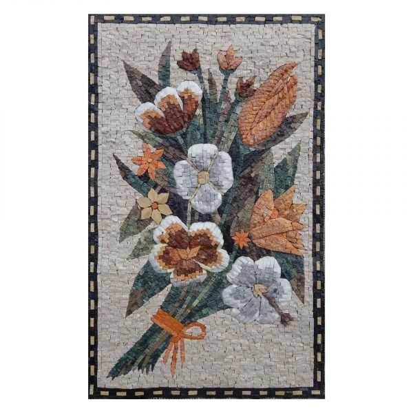 Multicoloured Flower Bundle Marble Stone Mosaic Art