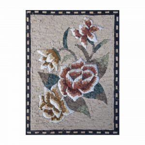 Multicoloured Romantic Flower Bundle Marble Stone Mosaic Art