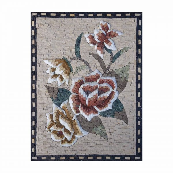 Multicoloured Romantic Flower Bundle Marble Stone Mosaic Art