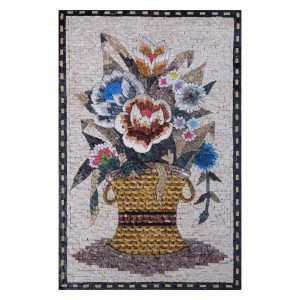Flowers in Modern Basket Marble Stone Mosaic Art