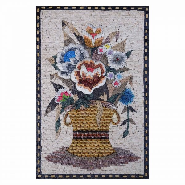 Flowers in Modern Basket Marble Stone Mosaic Art