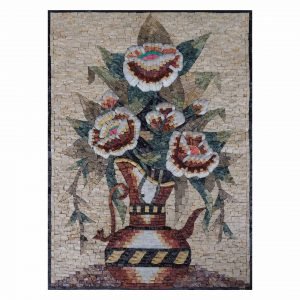 Puffed Multicoloured Flowers Vase Marble Stone Mosaic At