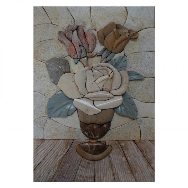 Romantic Flowery Typical Vase Marble Stone Mosaic Art
