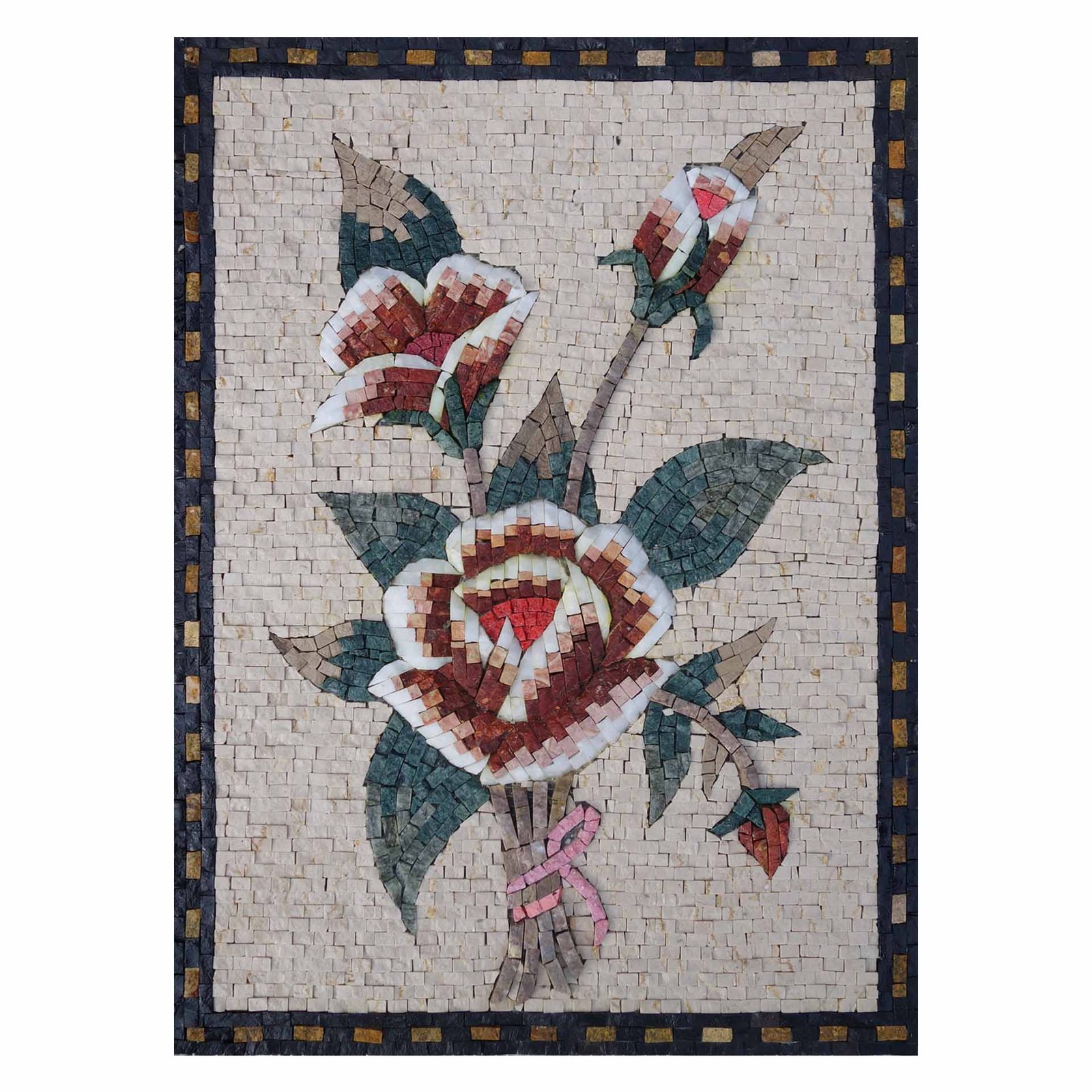 Romantic Multicoloured Flower Bundle Marble Stone Mosaic Art