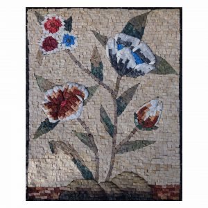Romantic Multicoloured Flowers Cluster Marble Stone Mosaic Art