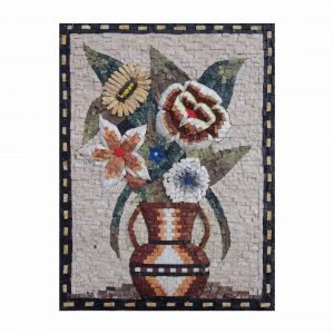 Romantic Multicoloured Marvelous Flowers Vase Marble Stone Mosaic Art