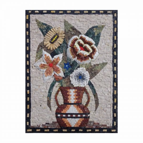 Romantic Multicoloured Marvelous Flowers Vase Marble Stone Mosaic Art