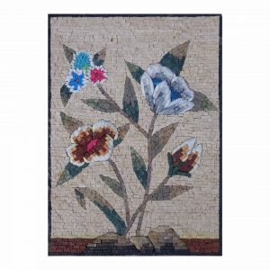 Romantic Multicoloured Overlapping Flowers Marble Stone Mosaic Art