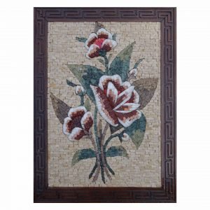 Romantic Multicoloured Rose Marble Stone Mosaic Art