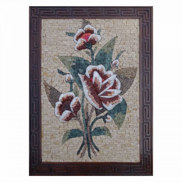 Romantic Multicoloured Rose Marble Stone Mosaic Art