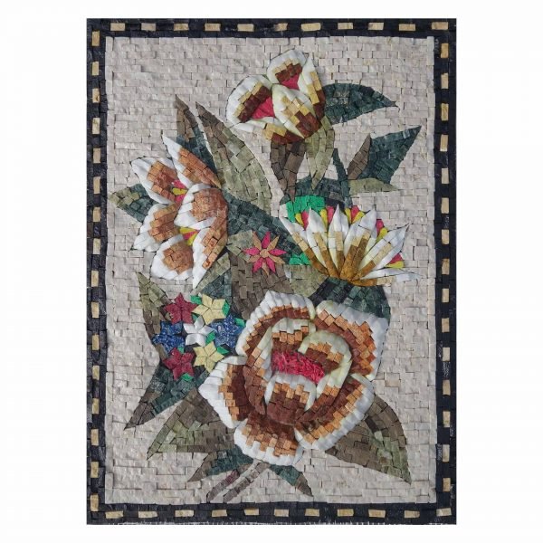 Stylish Multicoloured Flower Bundle Marble Stone Mosaic Art