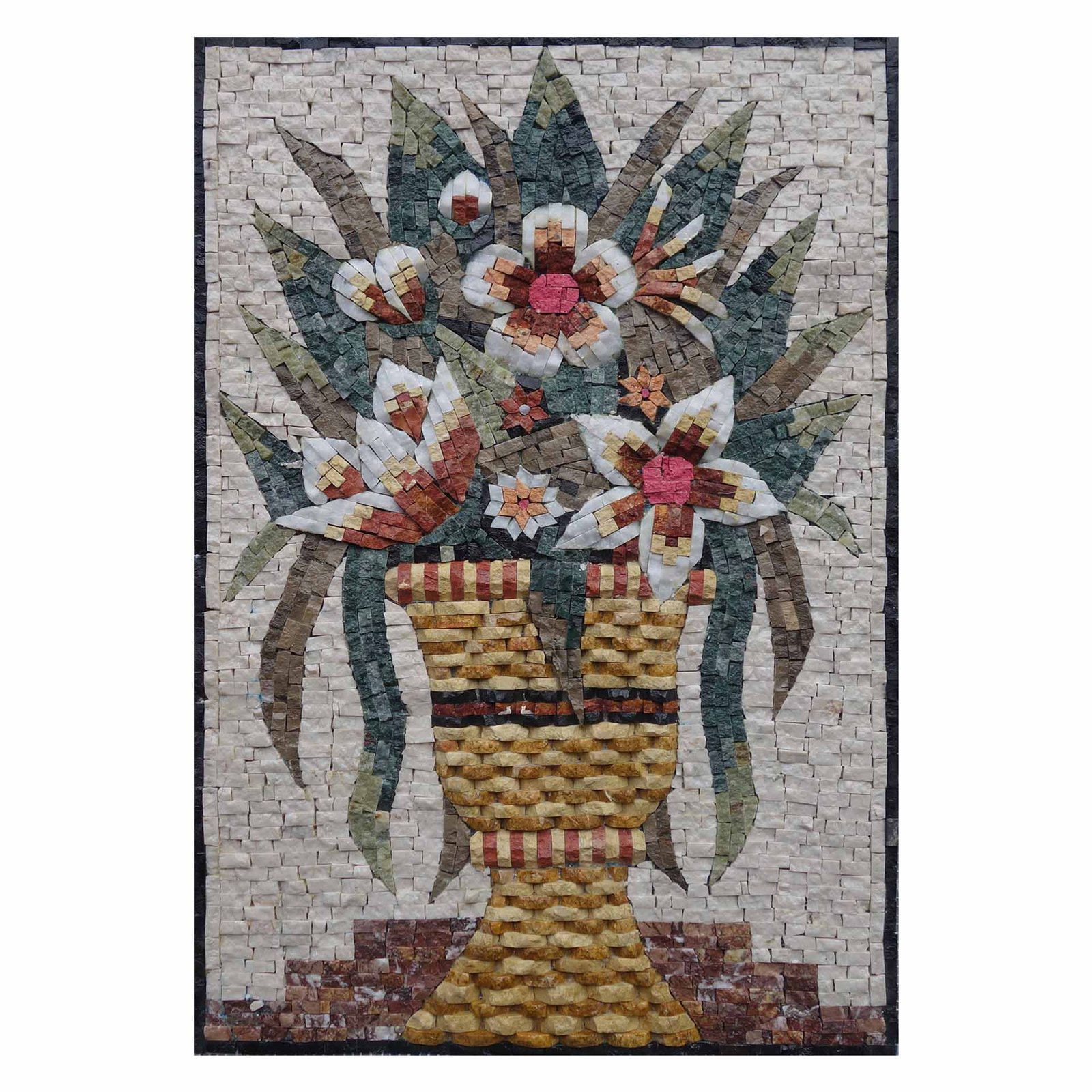 Yellow Flower Basket Marble Stone Mosaic Art