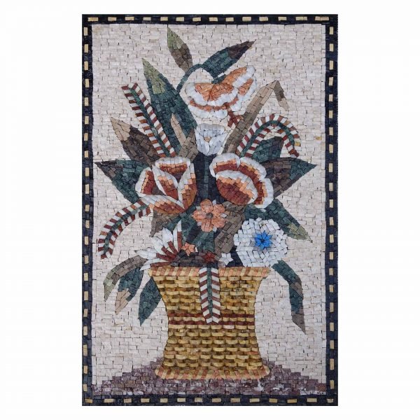 Modern Flower Basket Marble Stone Mosaic Art